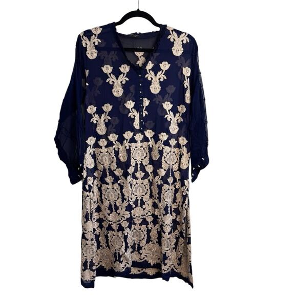 Agha Noor Navy Embroidered Beaded Event Tunic Kurti - Picture 1 of 10